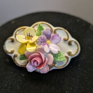 Floral Porcelain Brooch Made In England